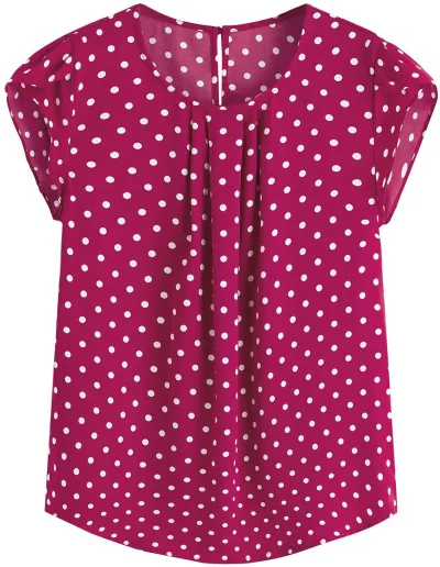 Women Bohemian Elegant Casual Summer Polka Dot Print Short Sleeve Blouse