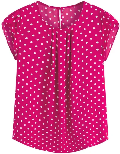 Women Bohemian Elegant Casual Summer Polka Dot Print Short Sleeve Blouse