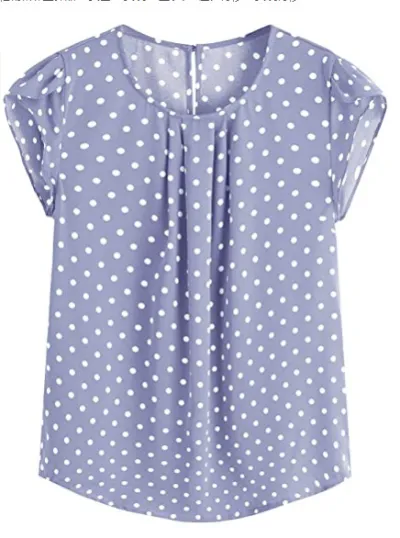 Women Bohemian Elegant Casual Summer Polka Dot Print Short Sleeve Blouse