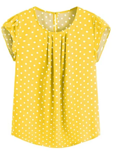 Women Bohemian Elegant Casual Summer Polka Dot Print Short Sleeve Blouse