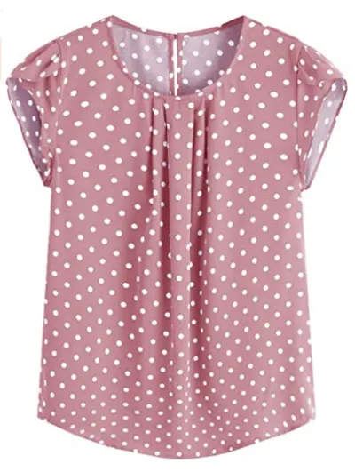 Women Bohemian Elegant Casual Summer Polka Dot Print Short Sleeve Blouse