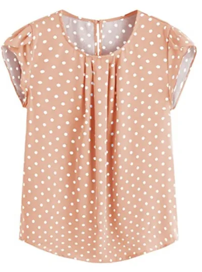 Women Bohemian Elegant Casual Summer Polka Dot Print Short Sleeve Blouse