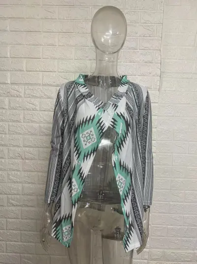 Women Vintage Casual Irregular Geometry Print Cardigan