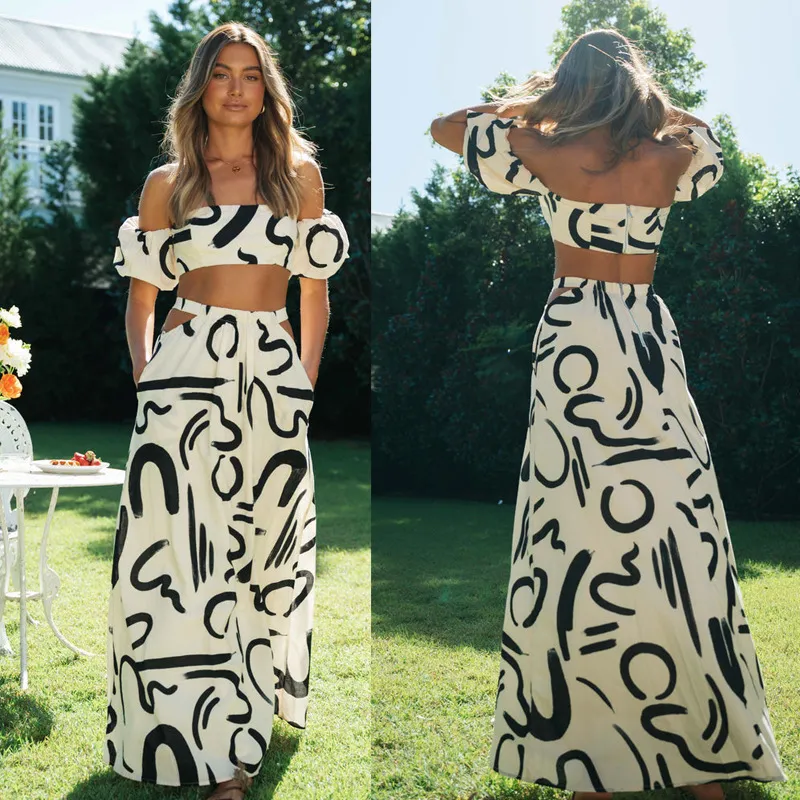 Women Off Shoulder Tube Top And Long Skirt Two Piece Set