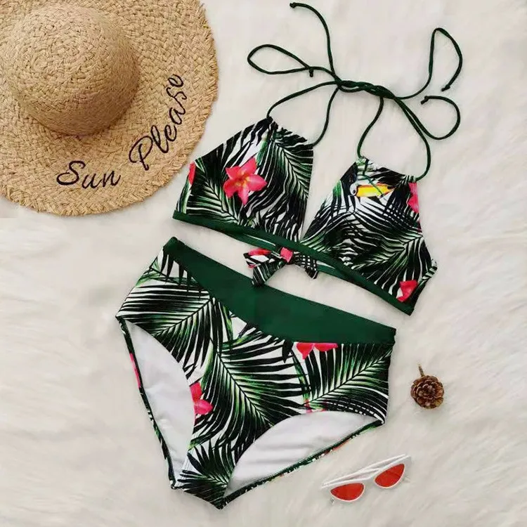  Swimsuit Women Fashion Tight Sling Bikini Leaf Printed