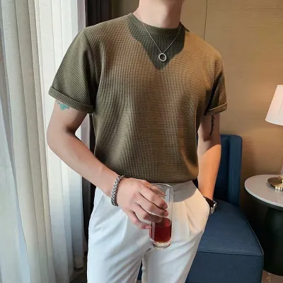 Men Casual Striped Short-Sleeve Crew Neck T-Shirt