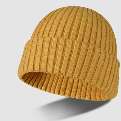 Men Casual Solid Color Knit Warm Yarn Hat Beanie Dome Style Unisex