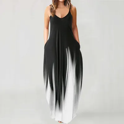 Summer Plus Size Women Gradient Color Print Deep V Neck Sleeveless Loose Dress