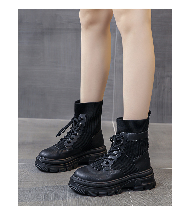 Wholesale Women Fashion Round Toe Pu Thick-Soled Lace-Up