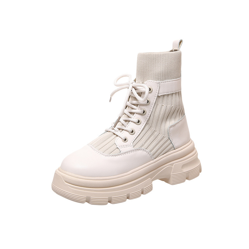 Wholesale Women Fashion Round Toe Pu Thick-Soled Lace-Up