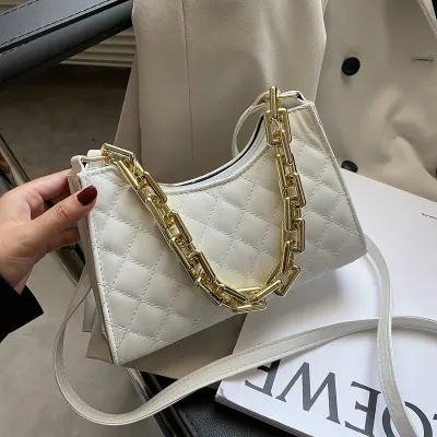Women Fashion Chain One Shoulder PU Baguette Handbag