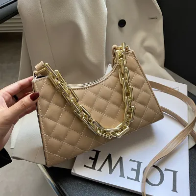 Women Fashion Chain One Shoulder PU Baguette Handbag