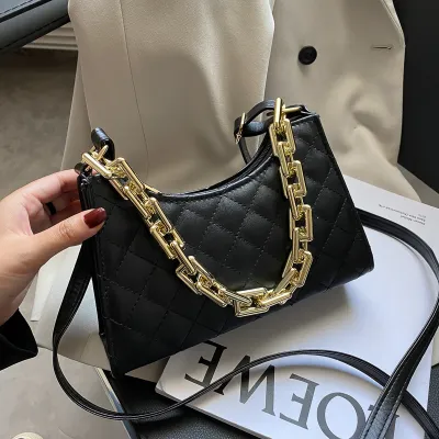Women Fashion Chain One Shoulder PU Baguette Handbag