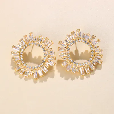 Wholesale Women Fashion Rhinestone Decor Sunflower Shape Earrings