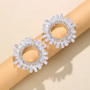 Wholesale Women Fashion Rhinestone Decor Sunflower Shape Earrings