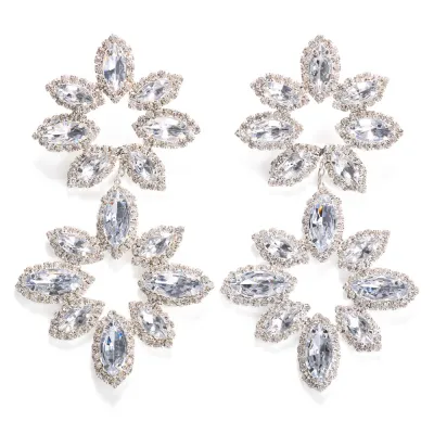 Wholesale Women Exaggerated Flower-Shaped Rhinestone Earrings