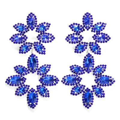 Wholesale Women Exaggerated Flower-Shaped Rhinestone Earrings