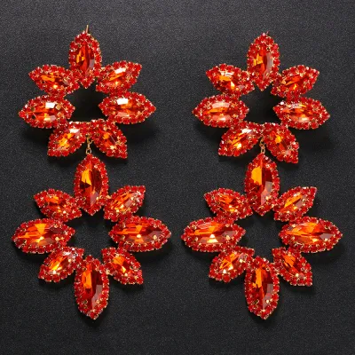 Wholesale Women Exaggerated Flower-Shaped Rhinestone Earrings