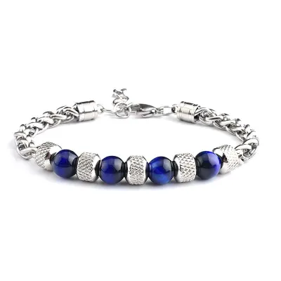 Men Fashion Tiger Eye Stone Titanium Steel Adjustable Bracelet