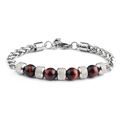Men Fashion Tiger Eye Stone Titanium Steel Adjustable Bracelet