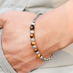 Men's Stainless Steel Tiger Eye Stone Adjustable Bracelet
