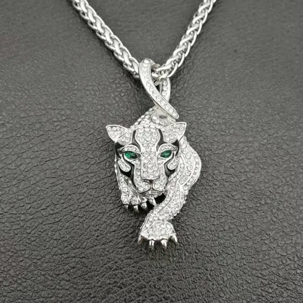Wholesale Men Fashion Rhinestone Decor Cheetah Pendant Necklace