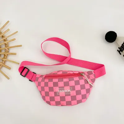 Kids Children Checkerboard Canvas Chest Bag with Zipper