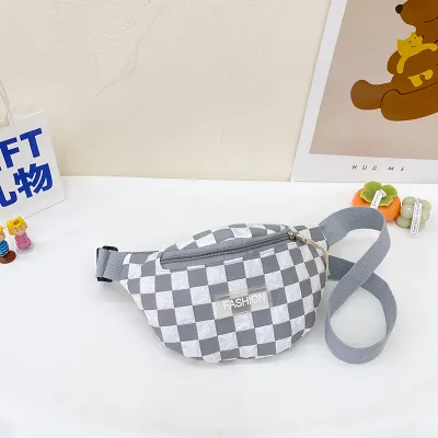 Kids Children Checkerboard Canvas Chest Bag with Zipper