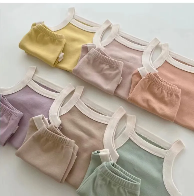 Kids Cute Camisole Shorts Set for Girls 3-14T Cotton Sleeveless Two Piece Pullover
