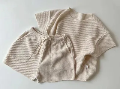 Kids Casual Short-Sleeved Homewear Knitted Set for Girls
