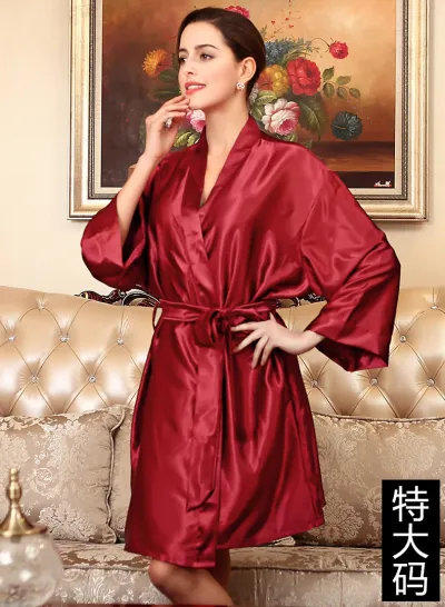 Women Plus Size Sexy Lingerie Nightdress Long Sleeves Bathrobe Solid Color