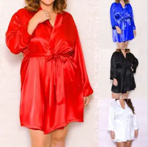 Women Plus Size Sexy Lingerie Nightdress Long Sleeves Bathrobe Solid Color