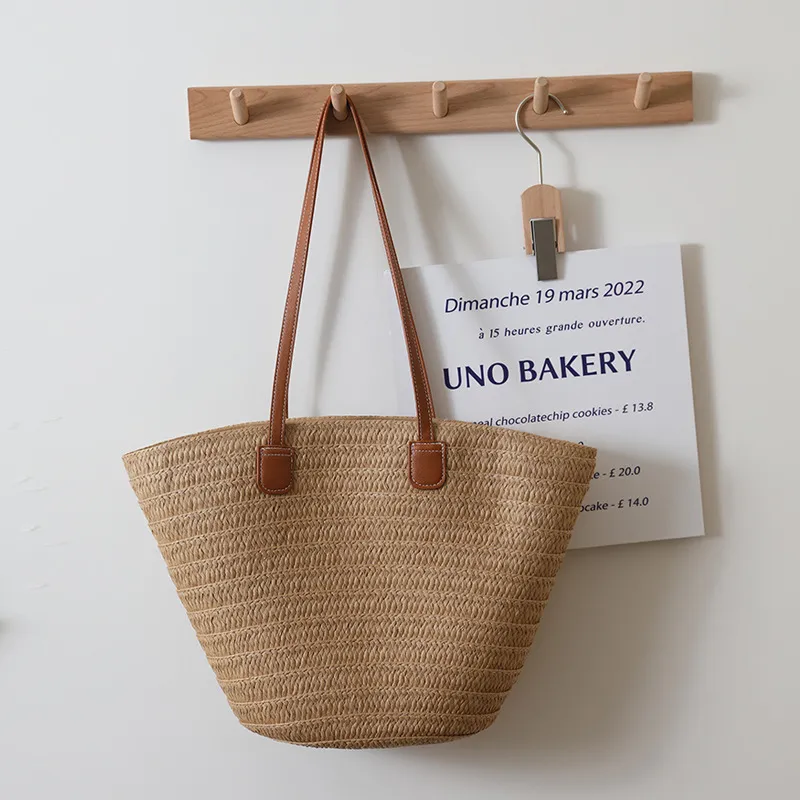 Women Fashion Simple Straw Large Capacity Woven Tote Shoulder Bag