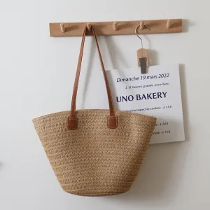 Women Fashion Simple Straw Large Capacity Woven Tote Shoulder Bag