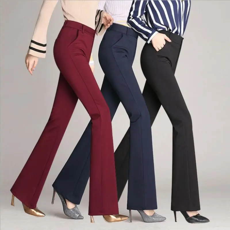 Plus Size Women High Waist Straight Flared Pants