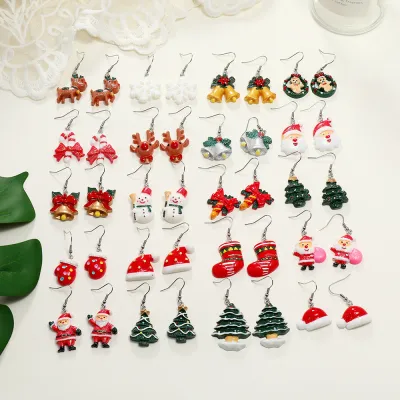Wholesale Christmas Creative Simulation Santa Elk Snowflakes Cute Cartoon Resin Earrings