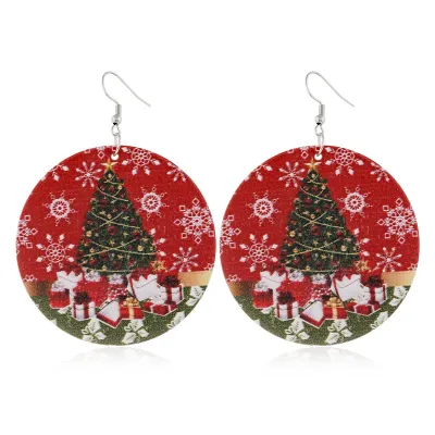 Wholesale Christmas Creative Wood Santa Claus Snowman Printed Earrings