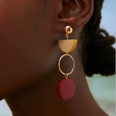 Wholesale Women Ethnic Geometric Stitching Wood Earrings