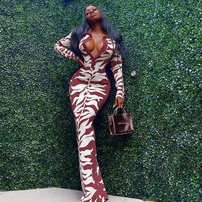 Women Fashion Autumn Winter Lapel Breasted Print Dress