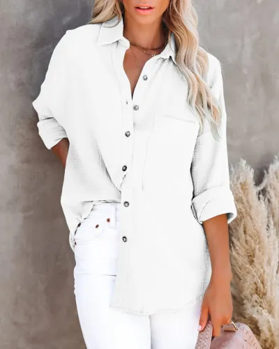 Women's Casual Long Sleeve V-Neck Button Cotton Linen Blouse