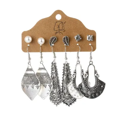 Wholesale Women Retro Creative 6Pcs/Set Hollow Stud Hoop Earrings Set