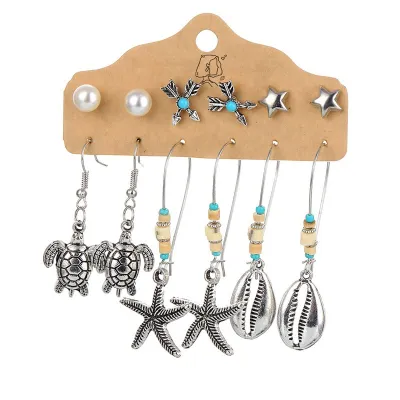 Wholesale Women Retro Creative 6Pcs/Set Hollow Stud Hoop Earrings Set