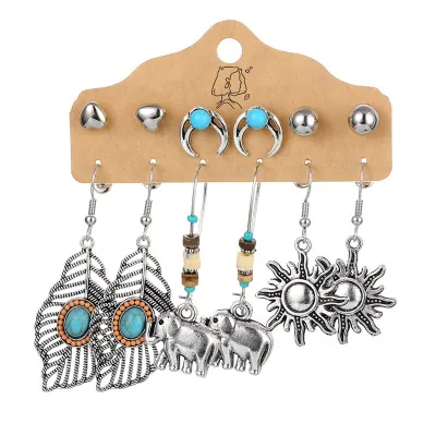 Wholesale Women Retro Creative 6Pcs/Set Hollow Stud Hoop Earrings Set