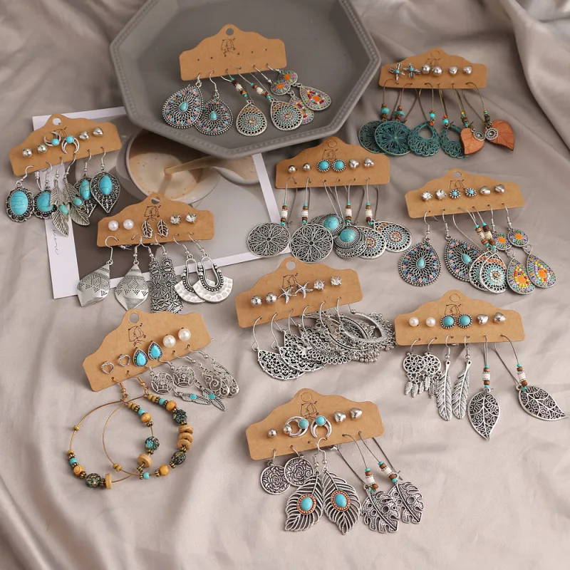 Wholesale Women Retro Creative 6Pcs/Set Hollow Stud Hoop Earrings Set