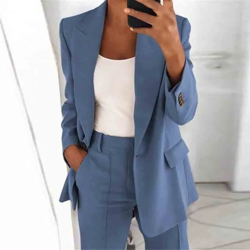 Women Plus Size Autumn Lapel Slim Cardigan Solid Color Blazer