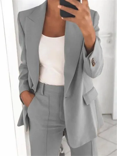 Women Plus Size Autumn Lapel Slim Cardigan Solid Color Blazer