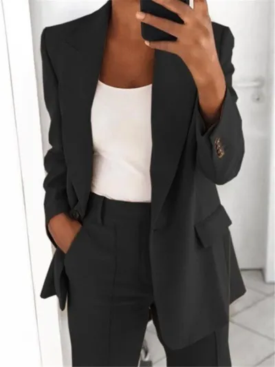 Women Plus Size Autumn Lapel Slim Cardigan Solid Color Blazer