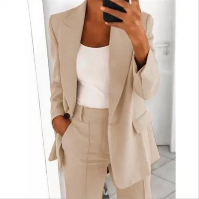 Women Plus Size Autumn Lapel Slim Cardigan Solid Color Blazer