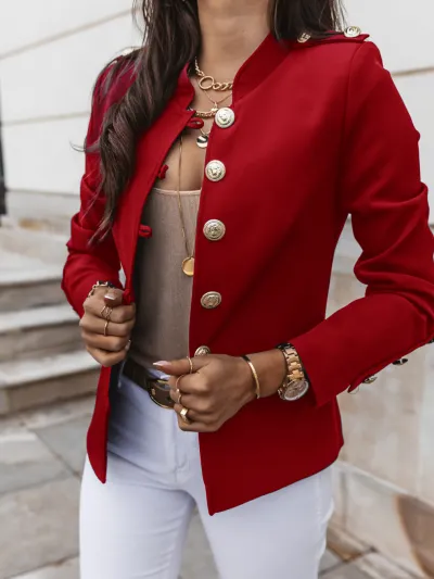 Women's Single-Breasted Cotton Blazer Long Sleeve Street Hipster Slim Fit