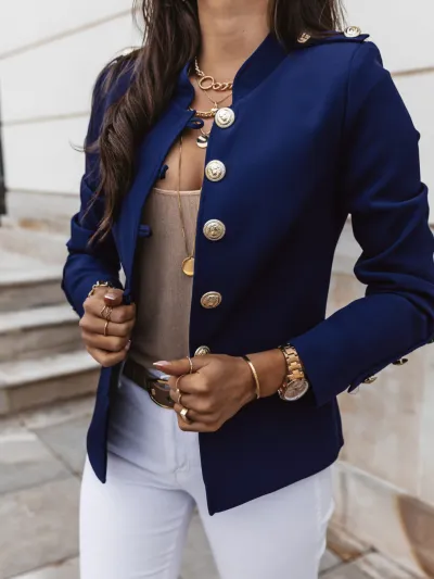 Women's Single-Breasted Cotton Blazer Long Sleeve Street Hipster Slim Fit
